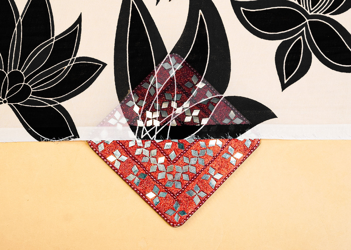 White Organza Fabric with All Over Abstract Print 14648