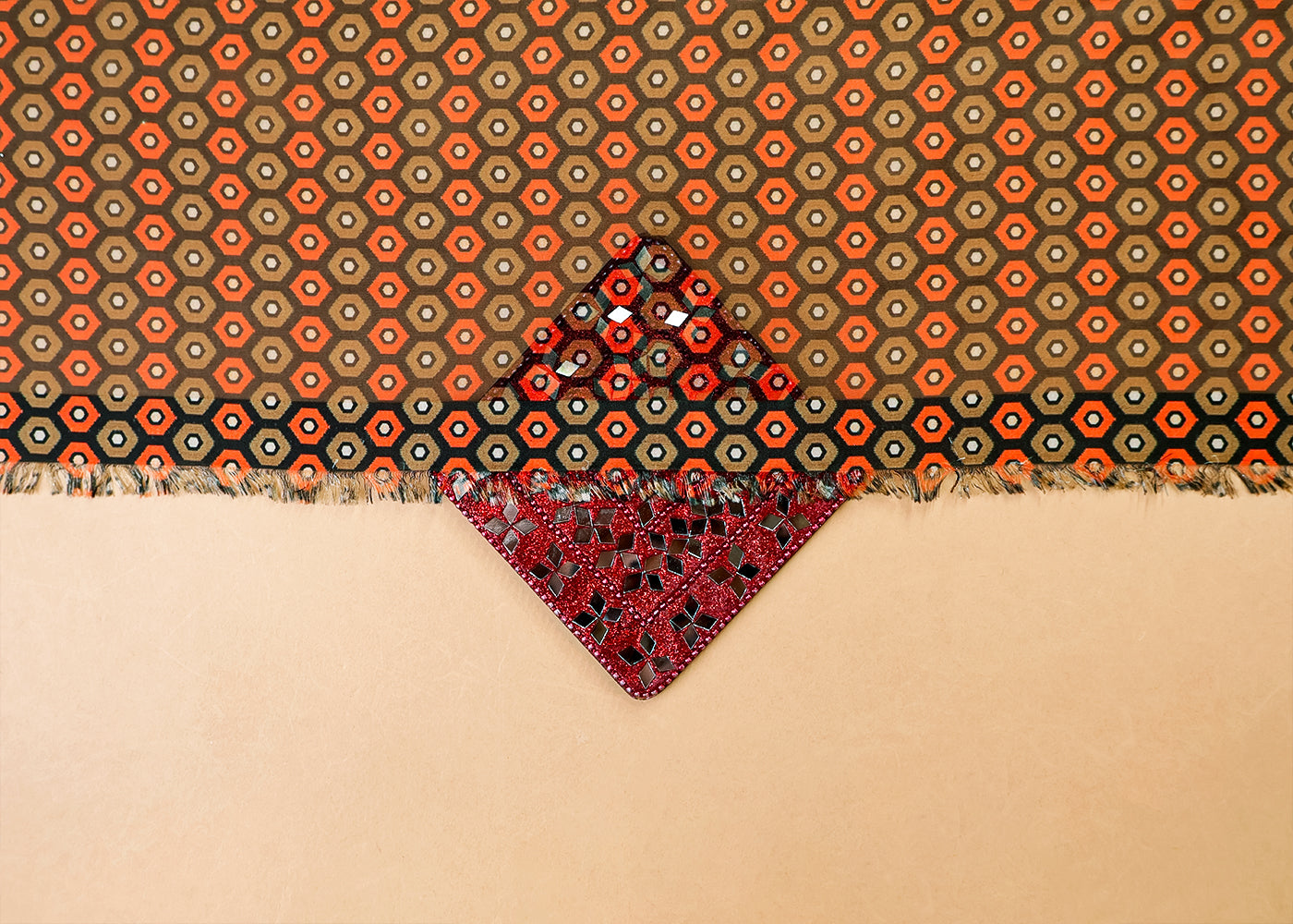 Dark Green Organza Fabric with All Over Traditional Print 14649