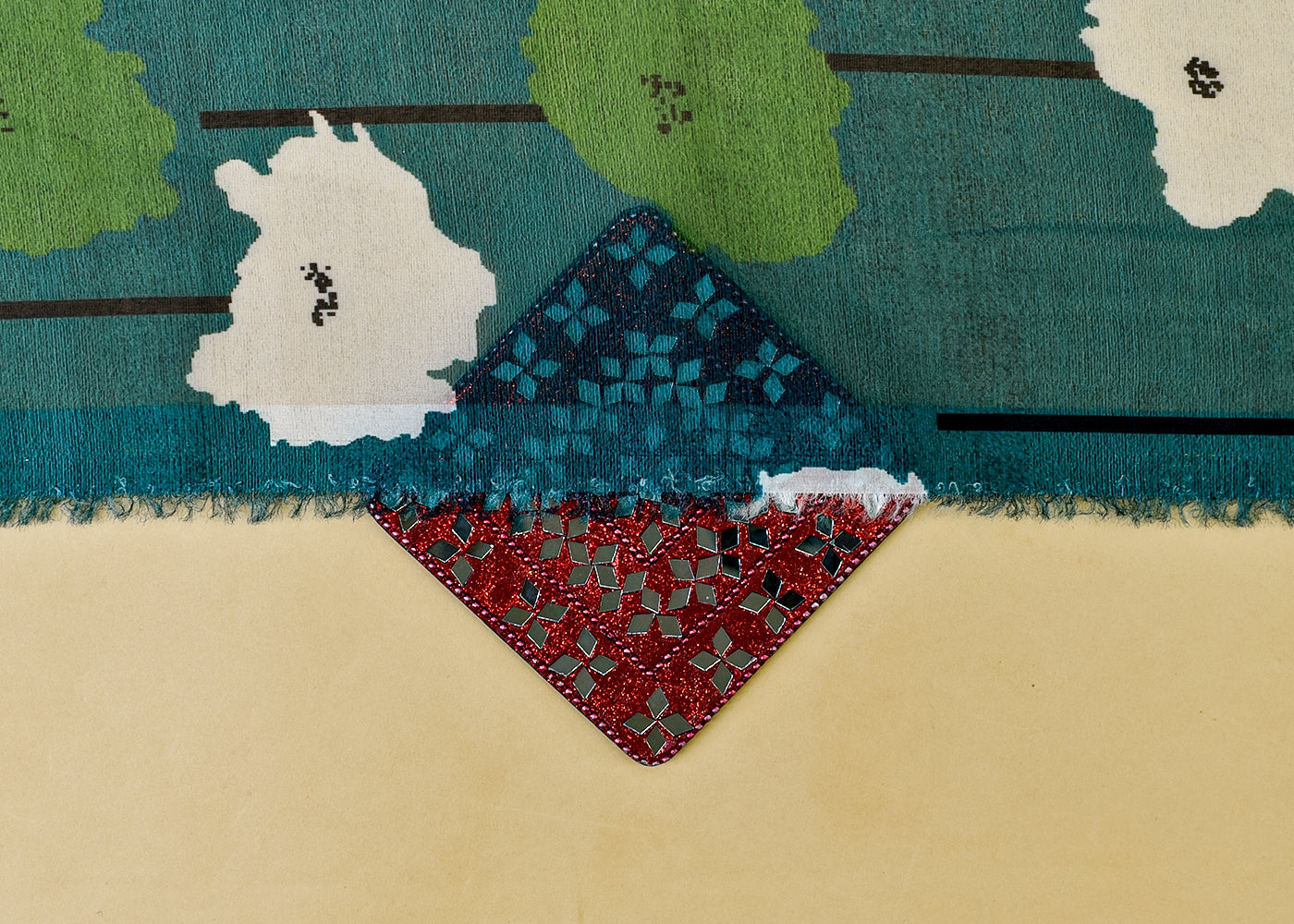 Dark Green Organza Fabric with All Over Abstract Print 14650