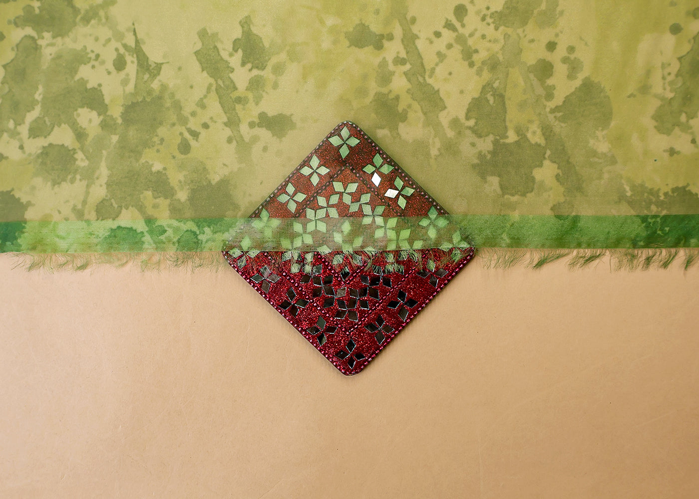 Green Organza Fabric with All Over Abstract Print 14653