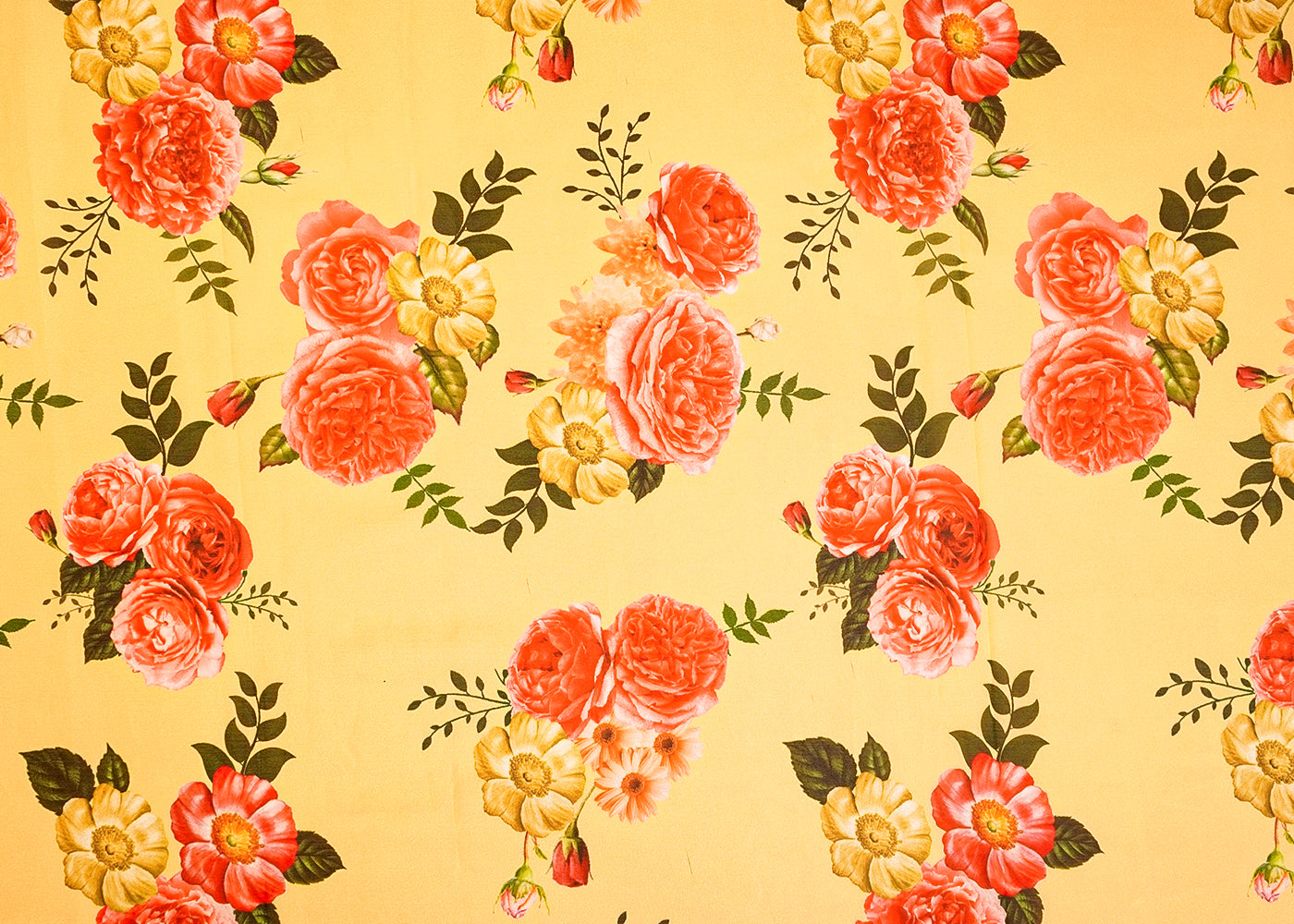 Yellow Organza Fabric with All Over Floral Print 14669