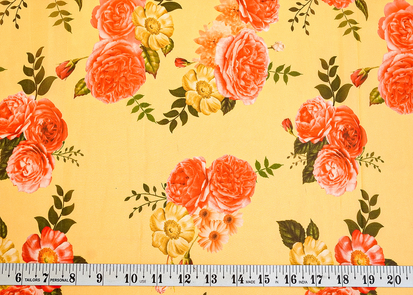 Yellow Organza Fabric with All Over Floral Print 14669