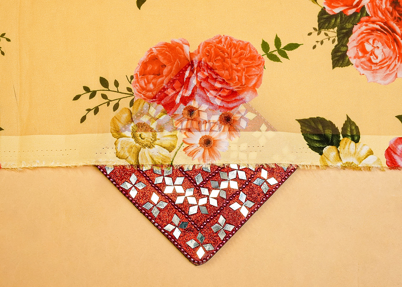 Yellow Organza Fabric with All Over Floral Print 14669