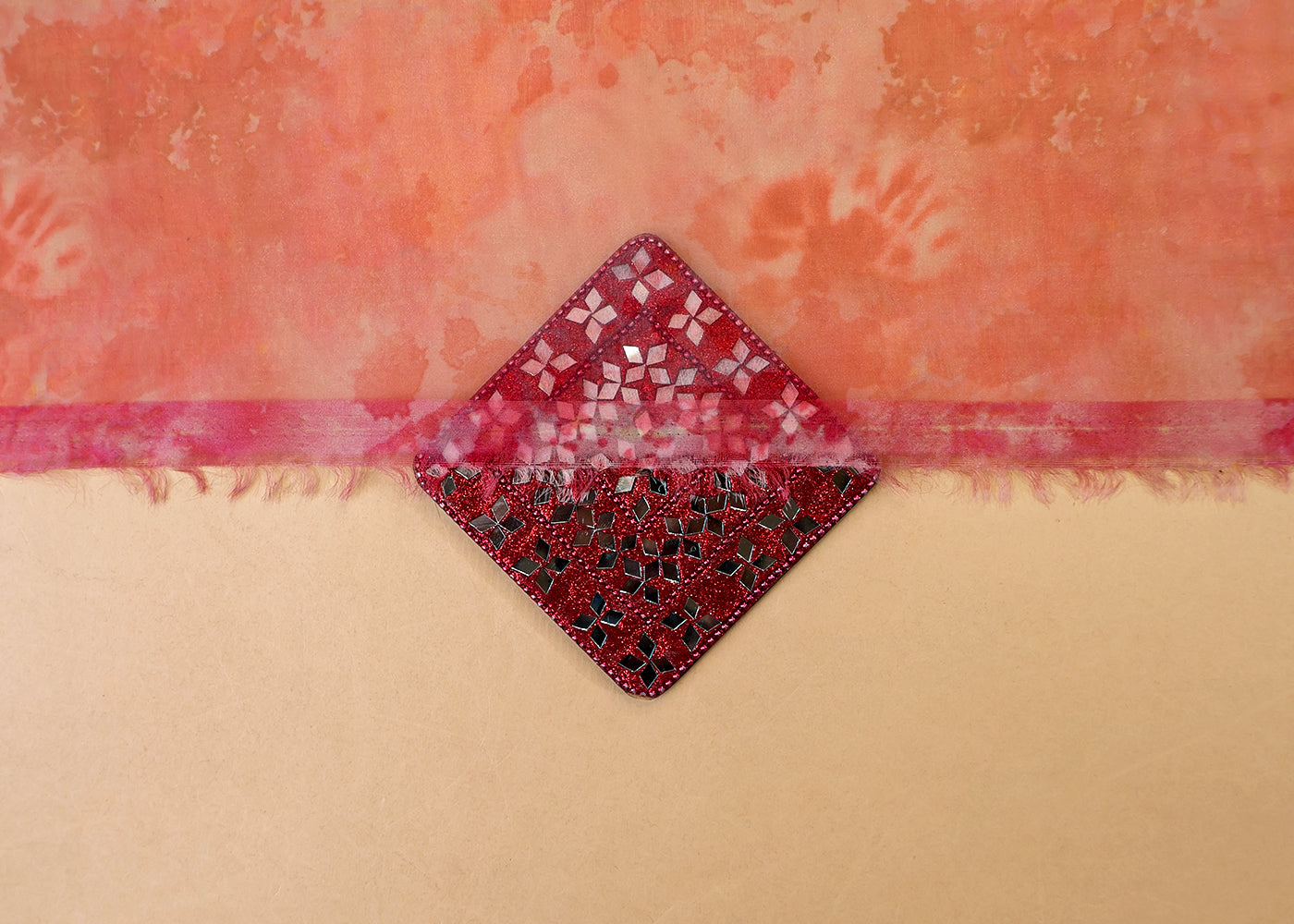 Maroon Organza Fabric with All Over Abstract Print 14676