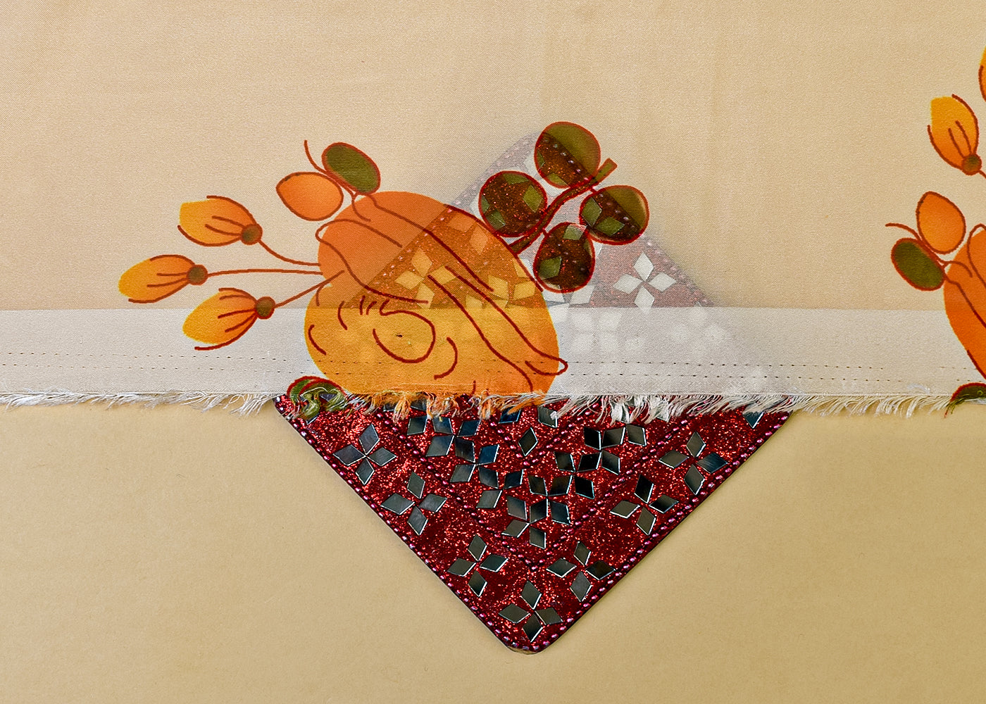 Cream Organza Fabric with All Over Abstract Print 14684