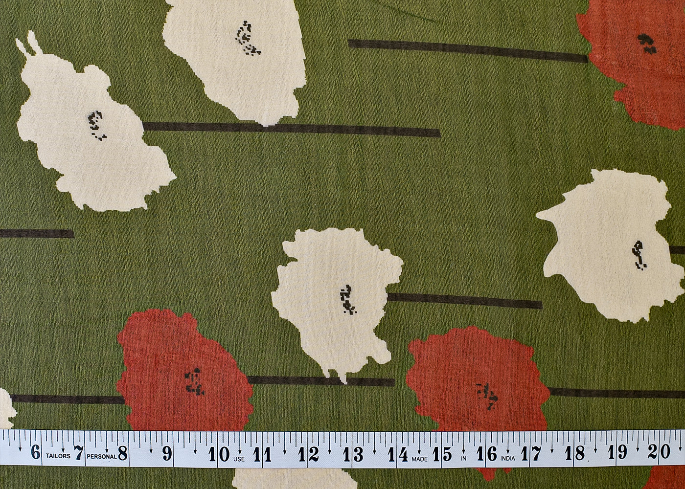 Dark Green Organza Fabric with All Over Abstract Print 14686