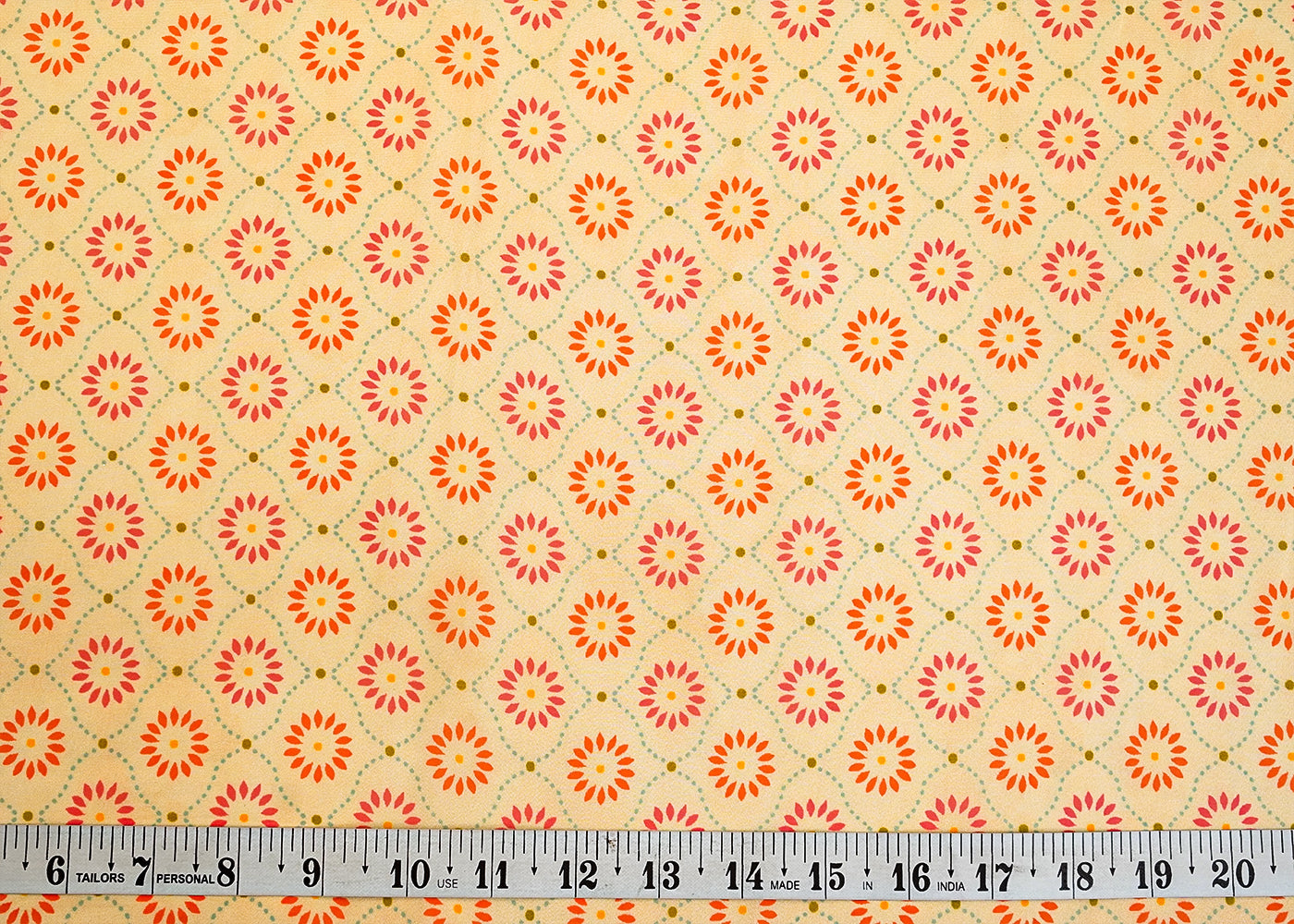 Light Yellow Organza Fabric with All Over Traditional Print 14687
