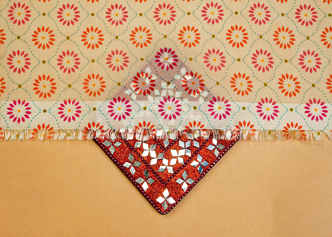 Light Yellow Organza Fabric with All Over Traditional Print 14687