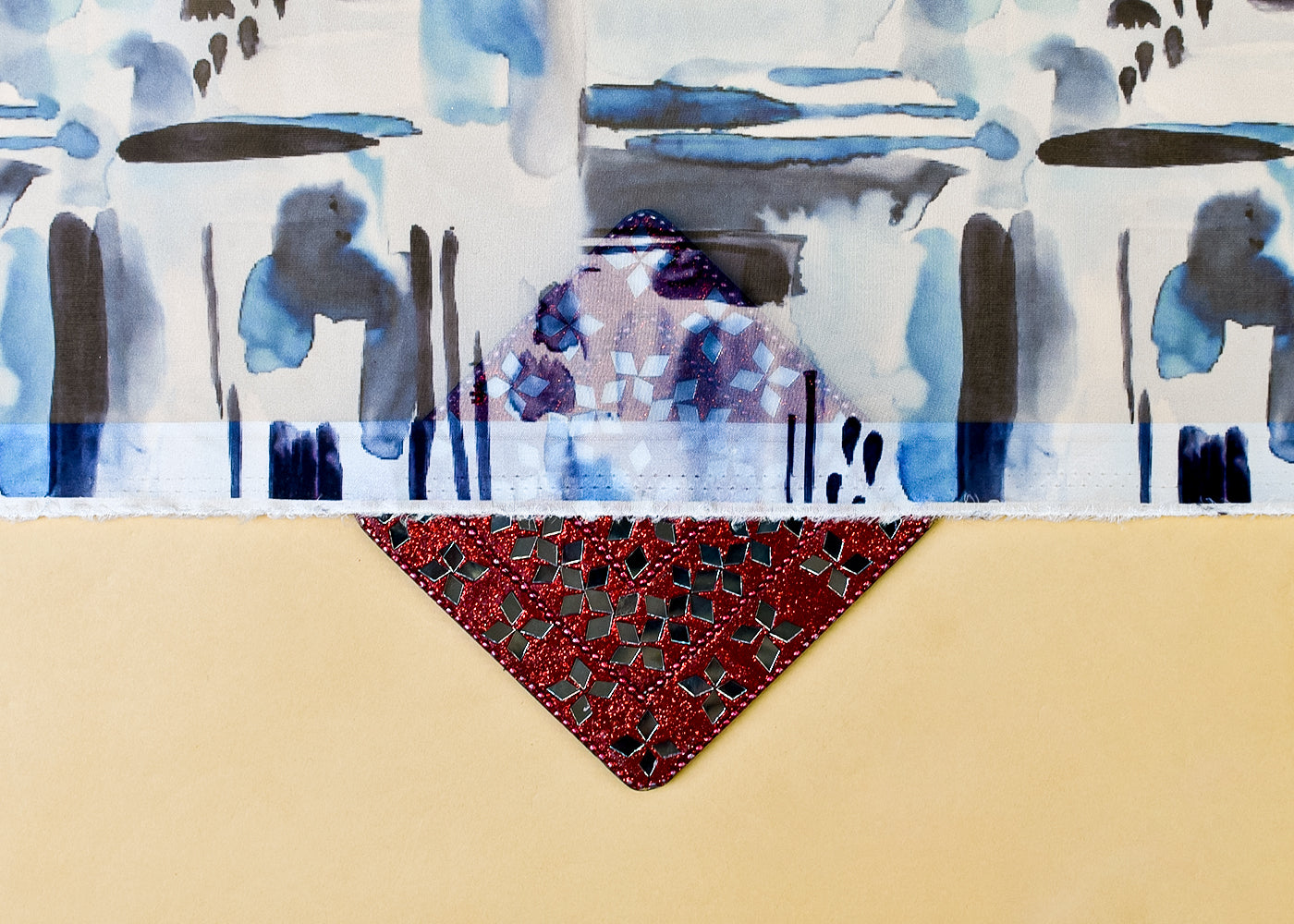 Blue Organza Fabric with All Over Abstract Print 14690