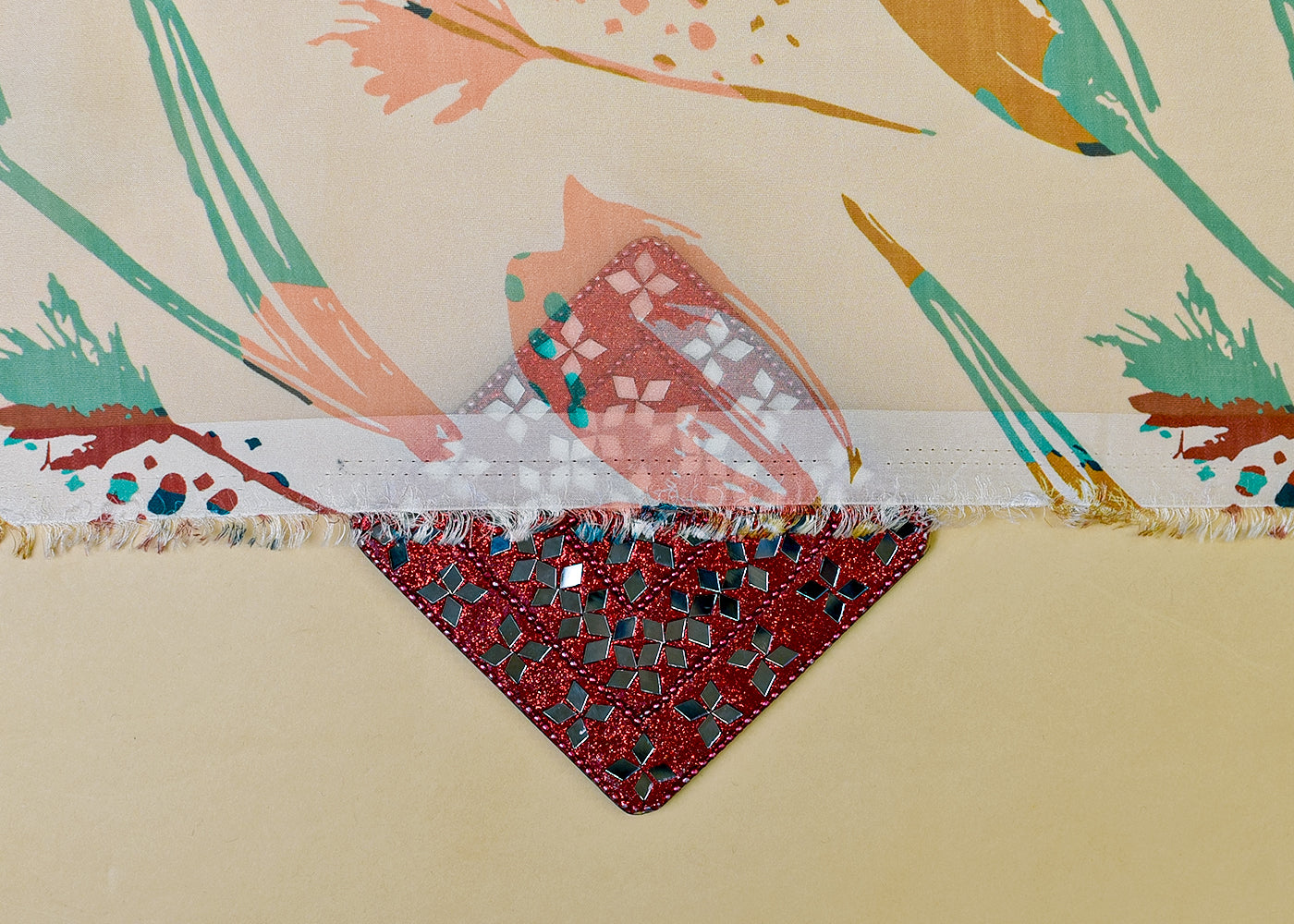 Off-White Organza Fabric with All Over Abstract Print 14691