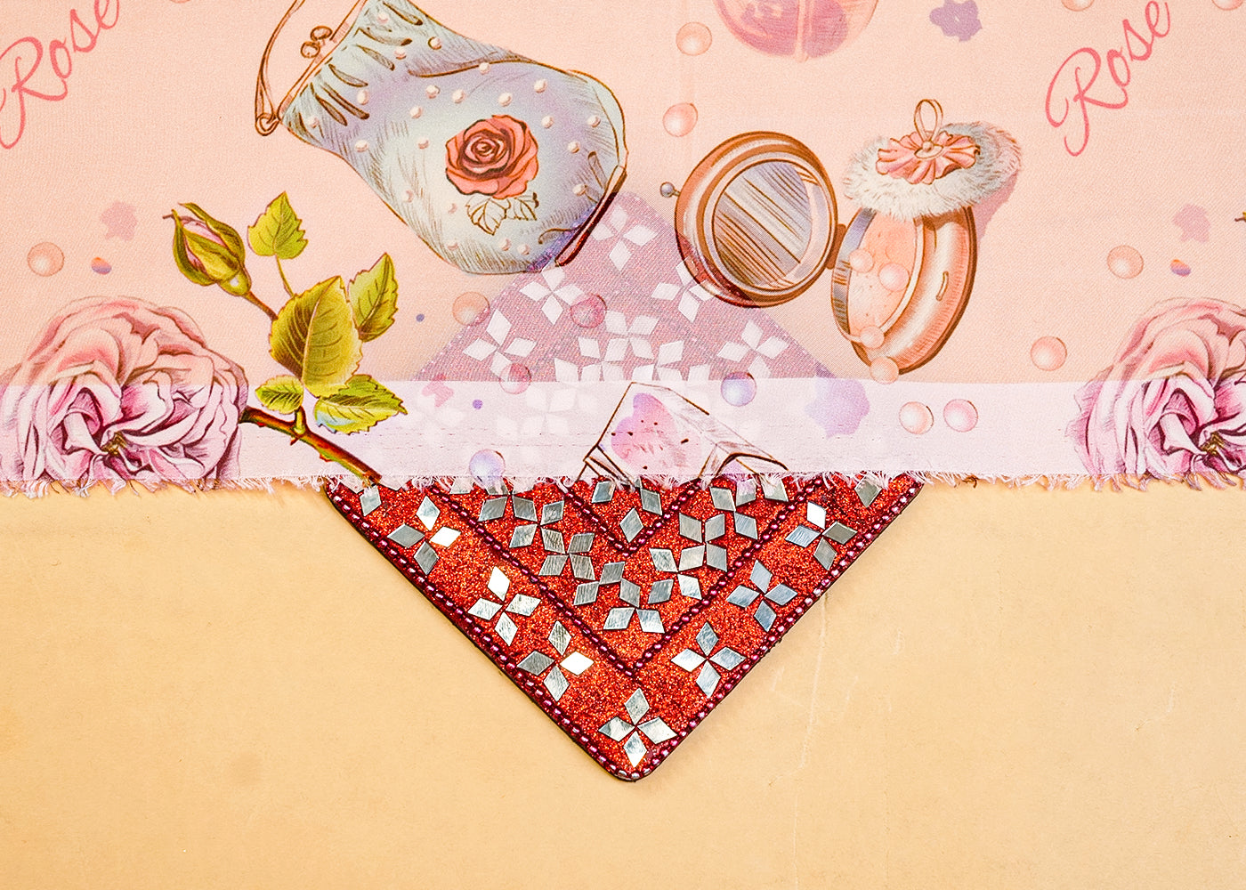 Light Pink Organza Fabric with All Over Abstract Print 14692