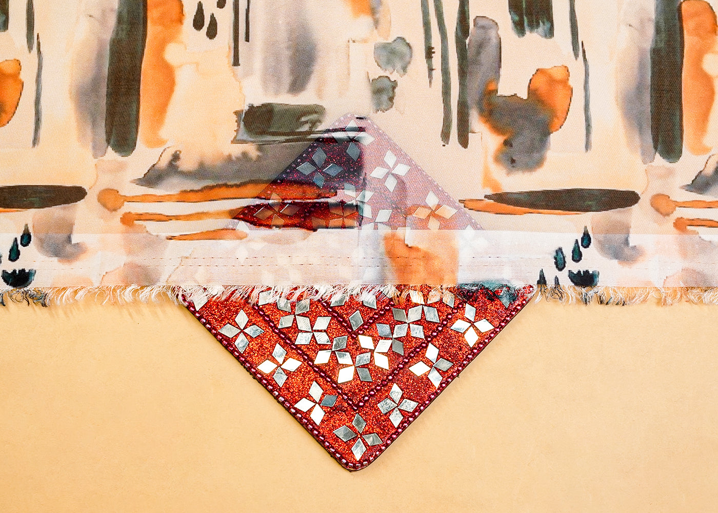 Off White Organza Fabric with All Over Abstract Print 14693