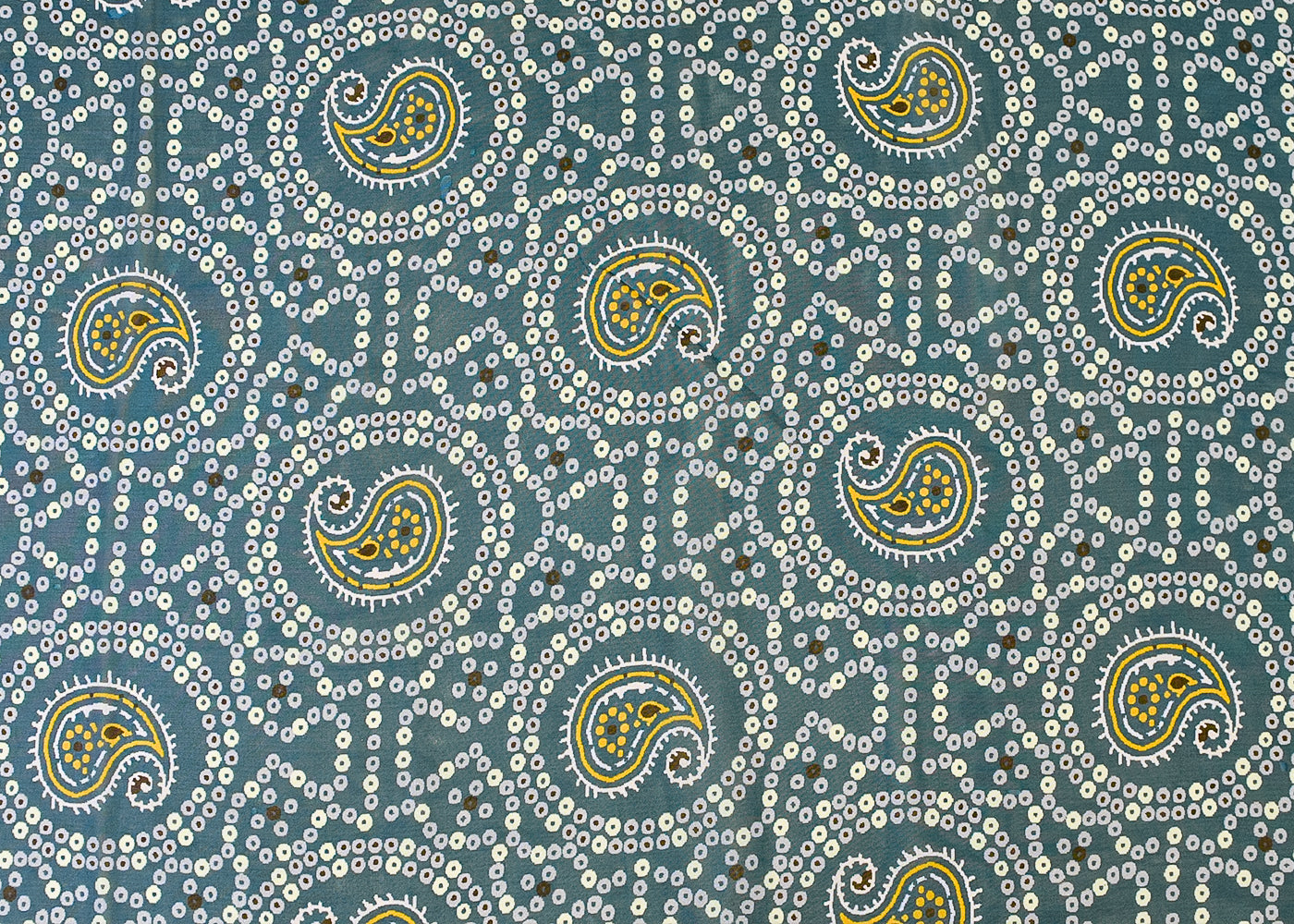 Teal Blue Organza Fabric with All Over Traditional Print 14694