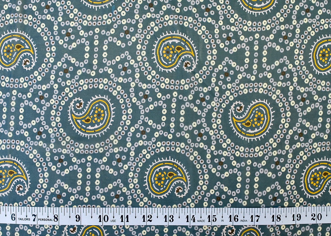 Teal Blue Organza Fabric with All Over Traditional Print 14694