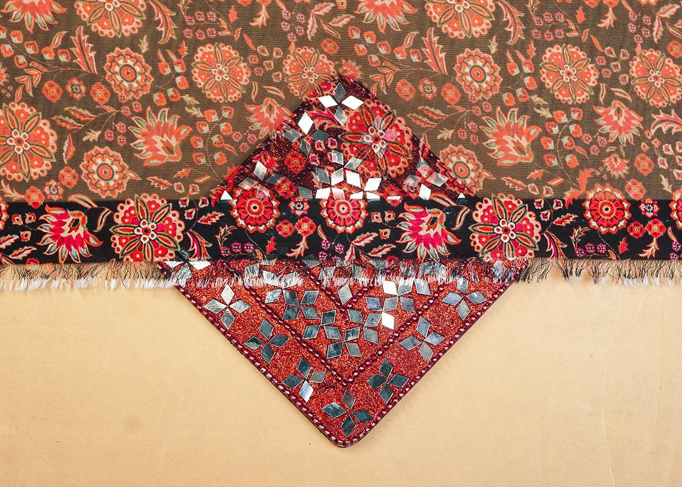 Black Organza Fabric with All Over Traditional Print 14701