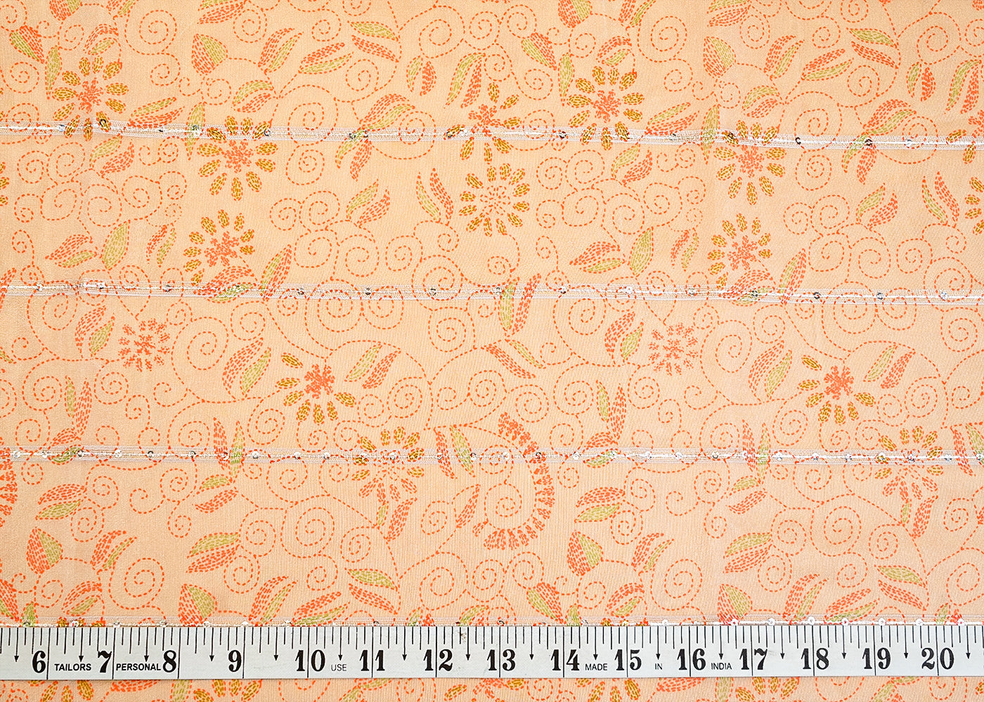 Grey Organza Fabric with All Over Traditional Print 14731