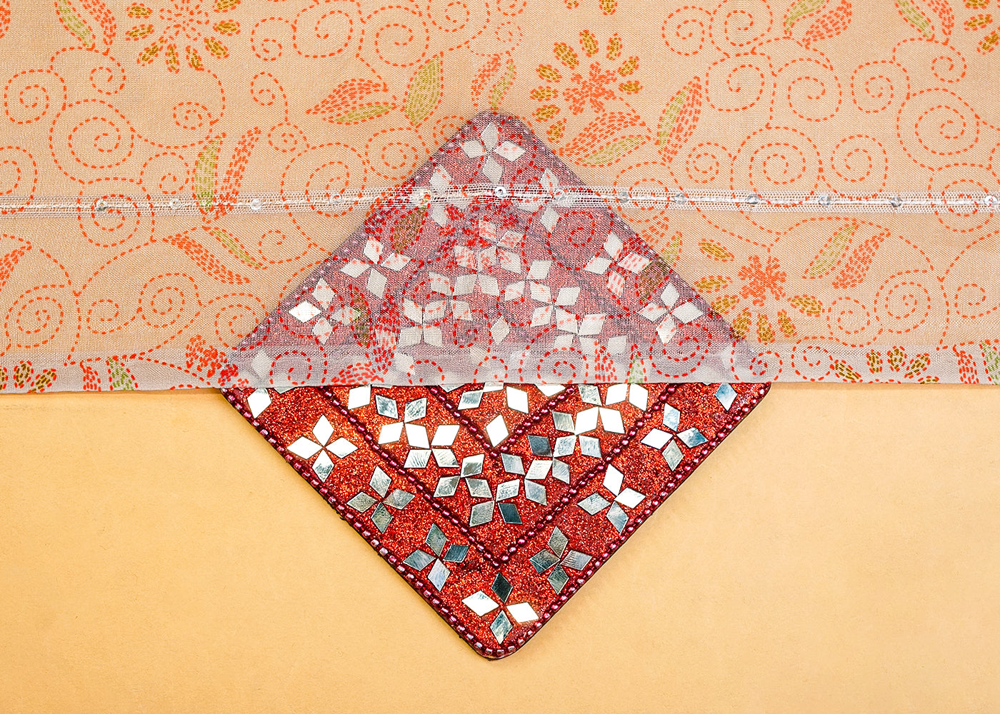 Grey Organza Fabric with All Over Traditional Print 14731