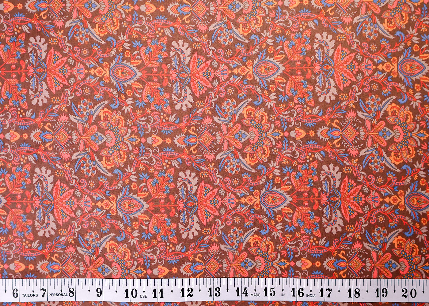 Brown Organza Fabric with All Over Traditional Print 14735