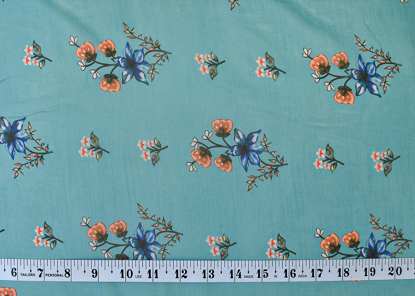 Blue Organza Fabric with All Over Traditional Print 14736