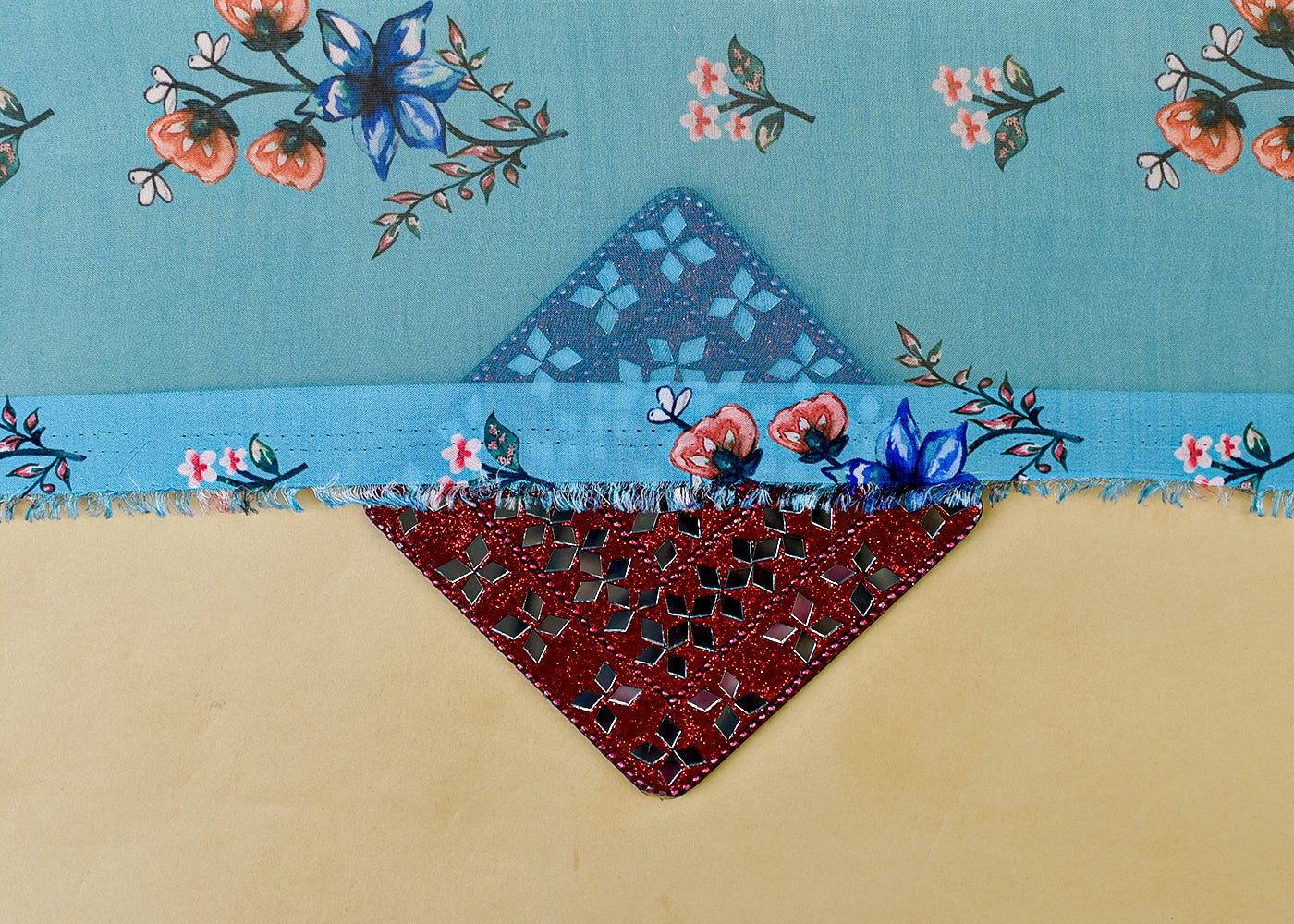 Blue Organza Fabric with All Over Traditional Print 14736