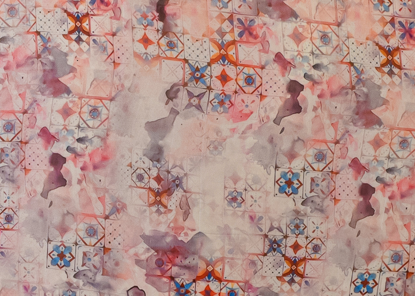 White Organza Fabric with All Over Abstract Print 14737