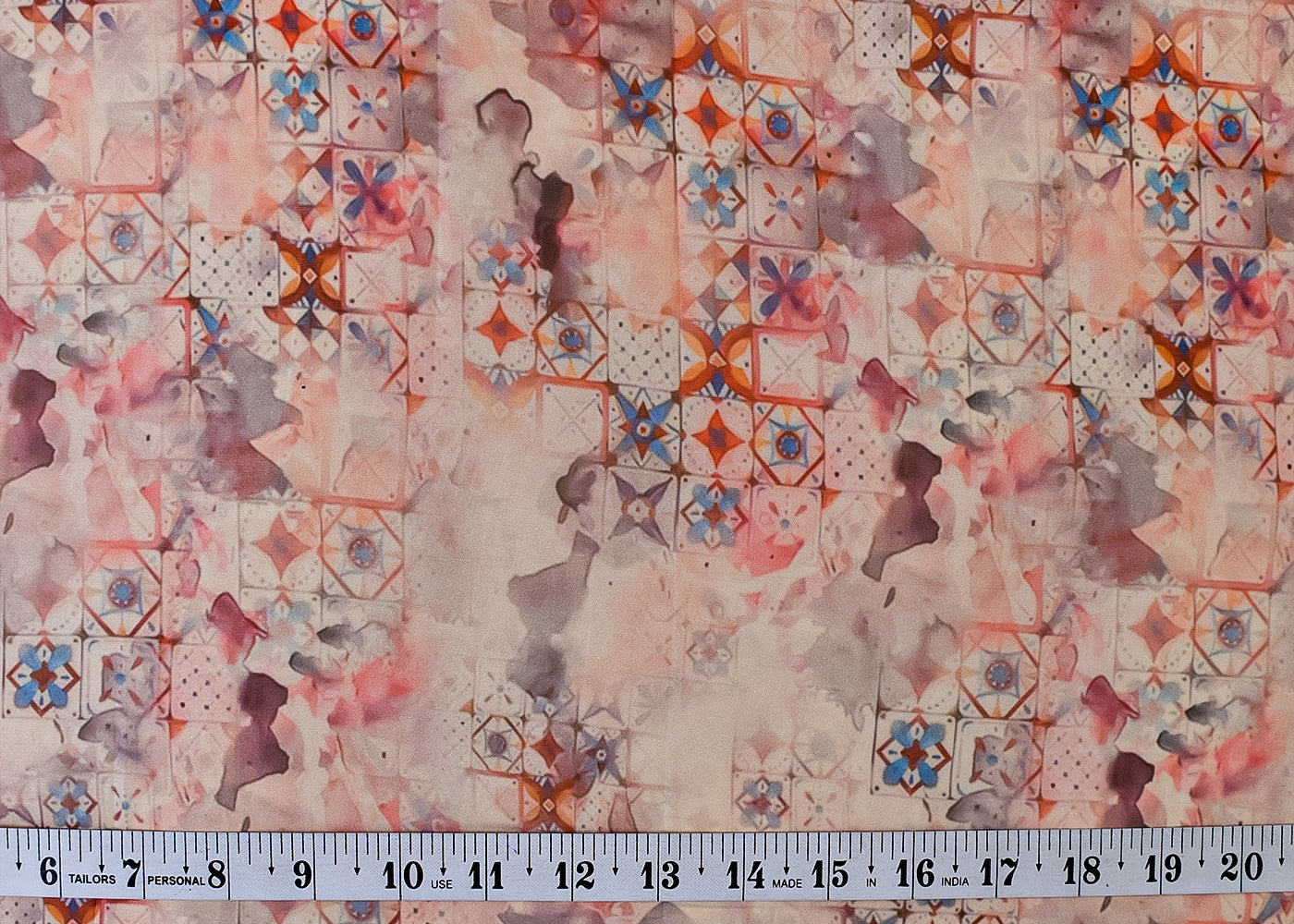 White Organza Fabric with All Over Abstract Print 14737