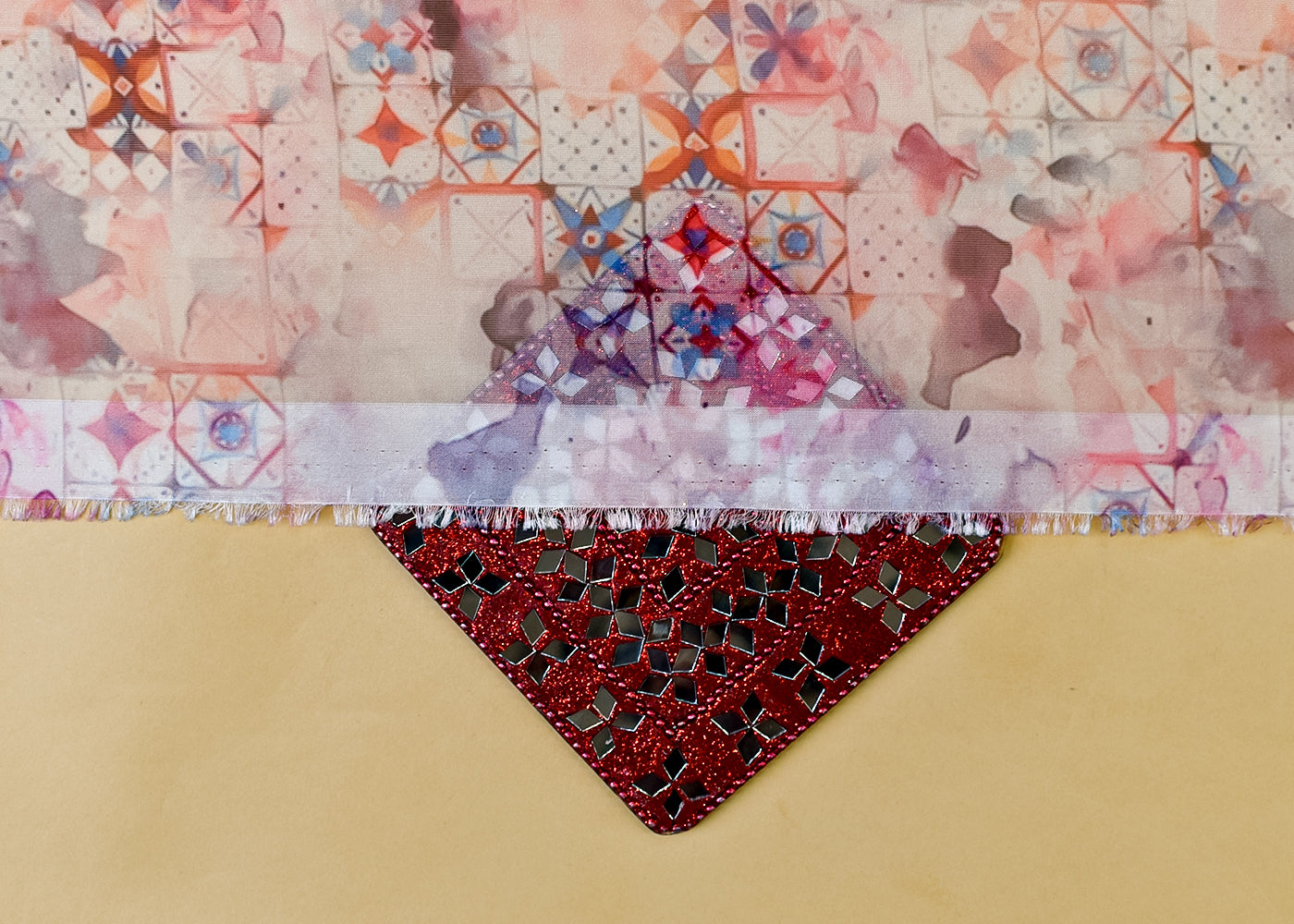 White Organza Fabric with All Over Abstract Print 14737