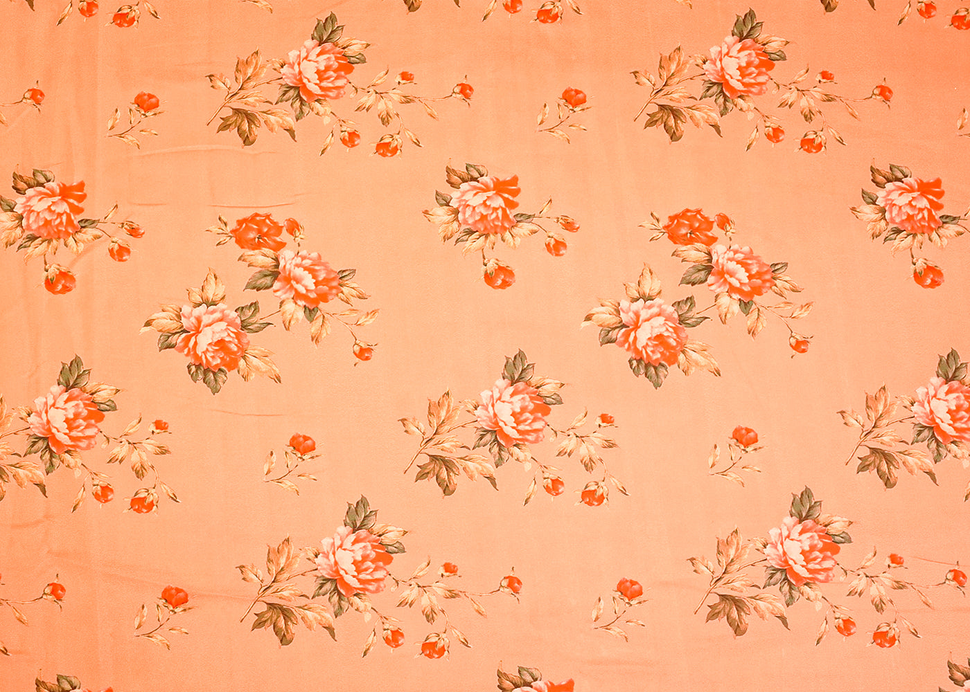 Light Orange Organza Fabric with All Over Floral Print 14740