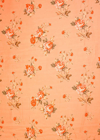 Light Orange Organza Fabric with All Over Floral Print 14740