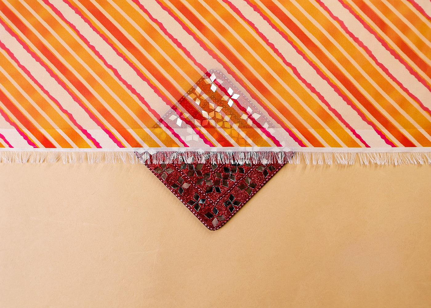 Mustard Organza Fabric with All Over Geometric Print 14741