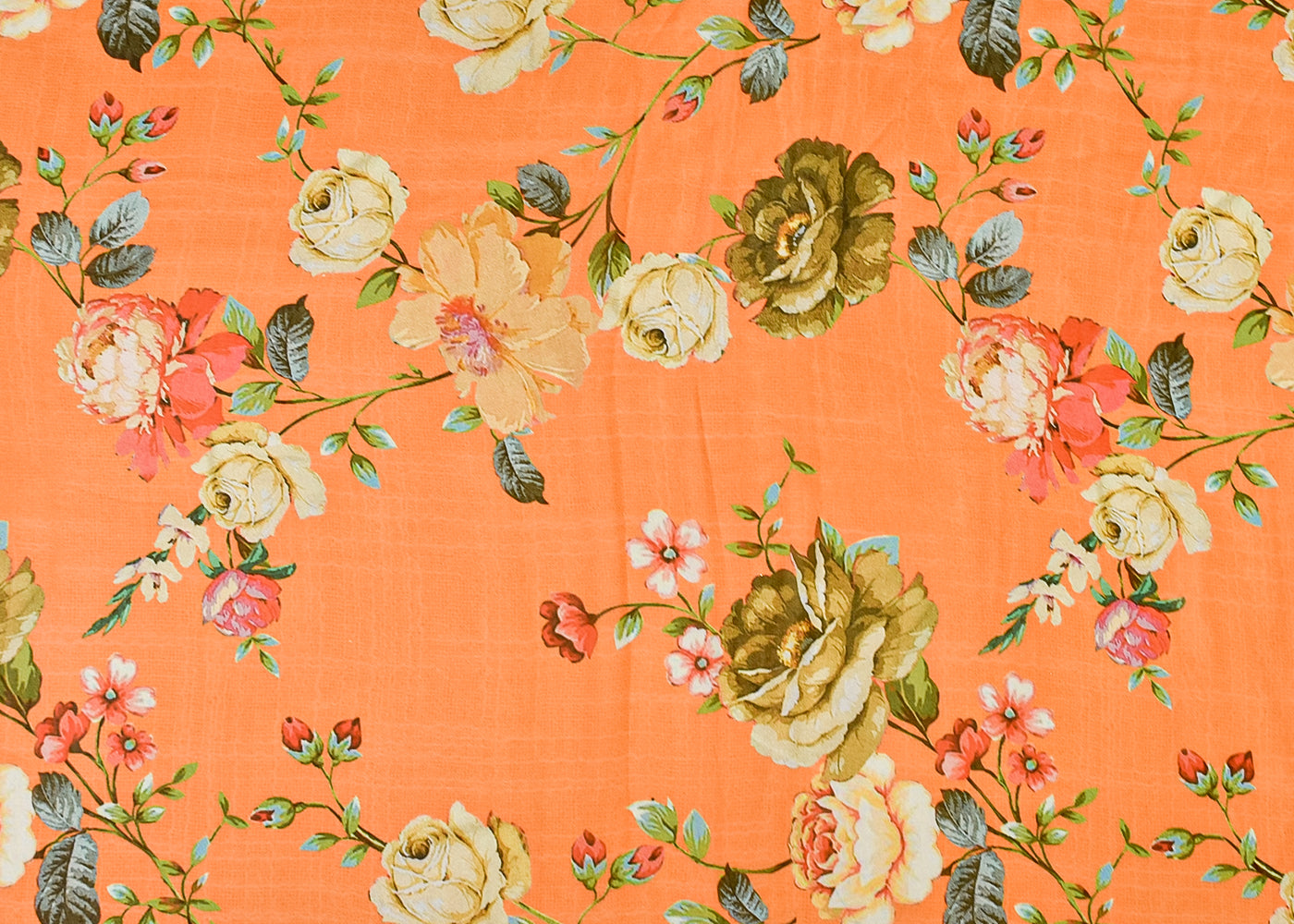 Light Orange Organza Fabric with All Over Floral Print 14744
