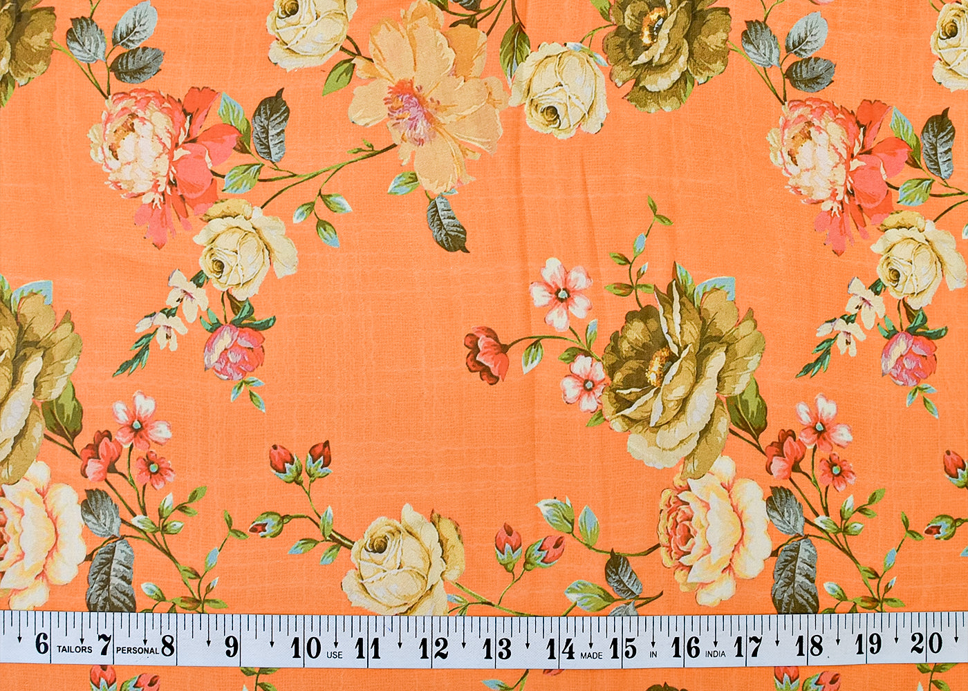 Light Orange Organza Fabric with All Over Floral Print 14744
