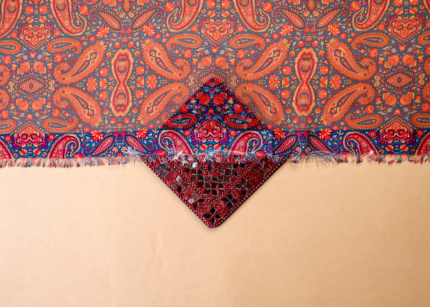 Blue Organza Fabric with All Over Traditional Print 14759