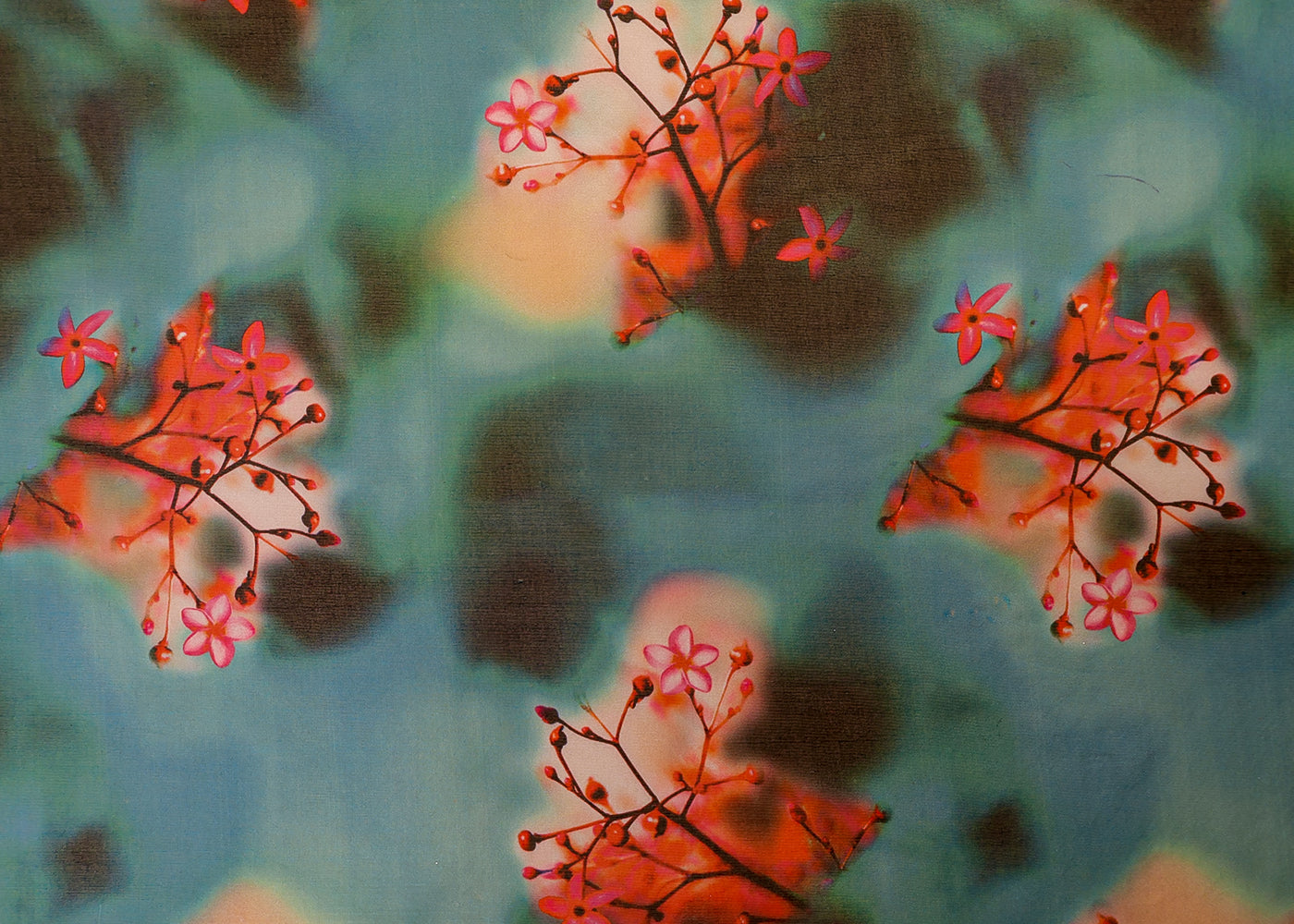 Teal Organza Fabric with All Over Abstract Print 14761