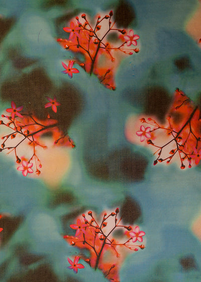 Teal Green Organza Fabric with All Over Abstract Print 14761