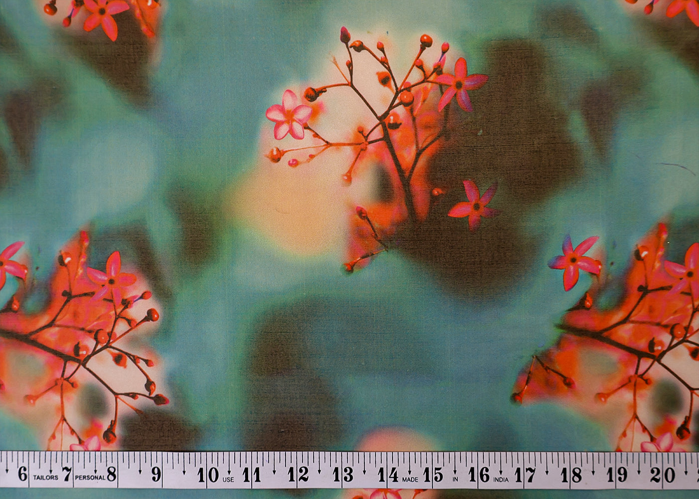 Teal Organza Fabric with All Over Abstract Print 14761