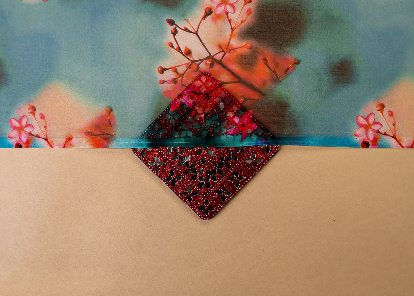 Teal Organza Fabric with All Over Abstract Print 14761