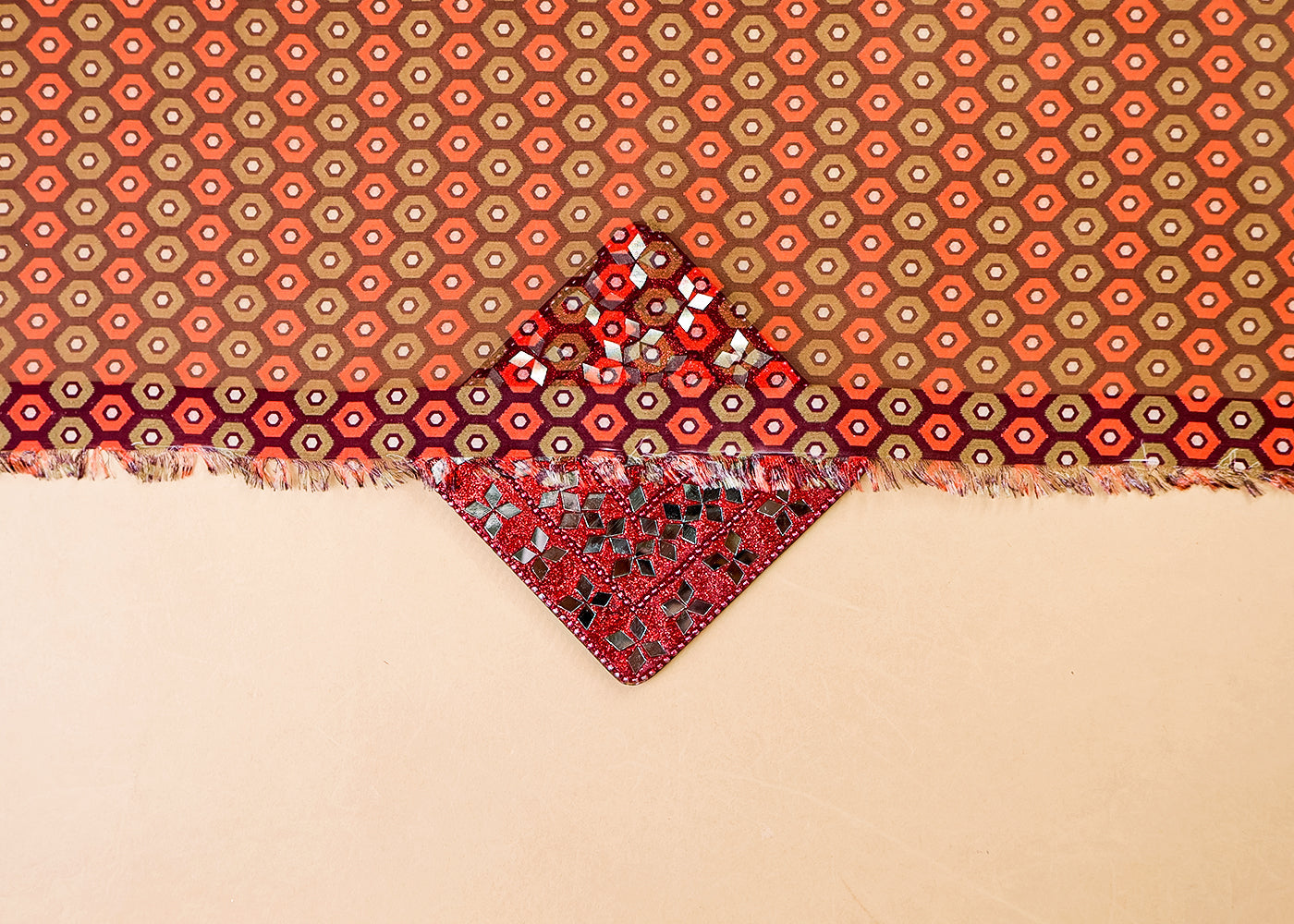 Brown Organza Fabric with All Over Traditional Print 14764