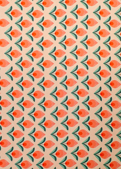 Light Peach Organza Fabric with All Over Traditional Print 14768
