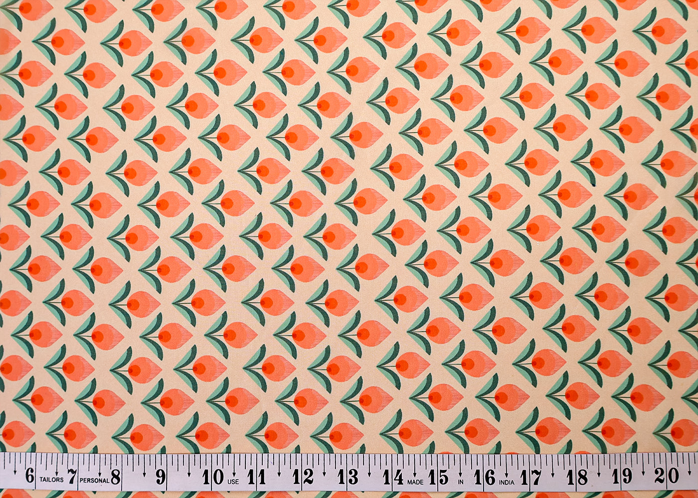 Light Peach Organza Fabric with All Over Traditional Print 14768