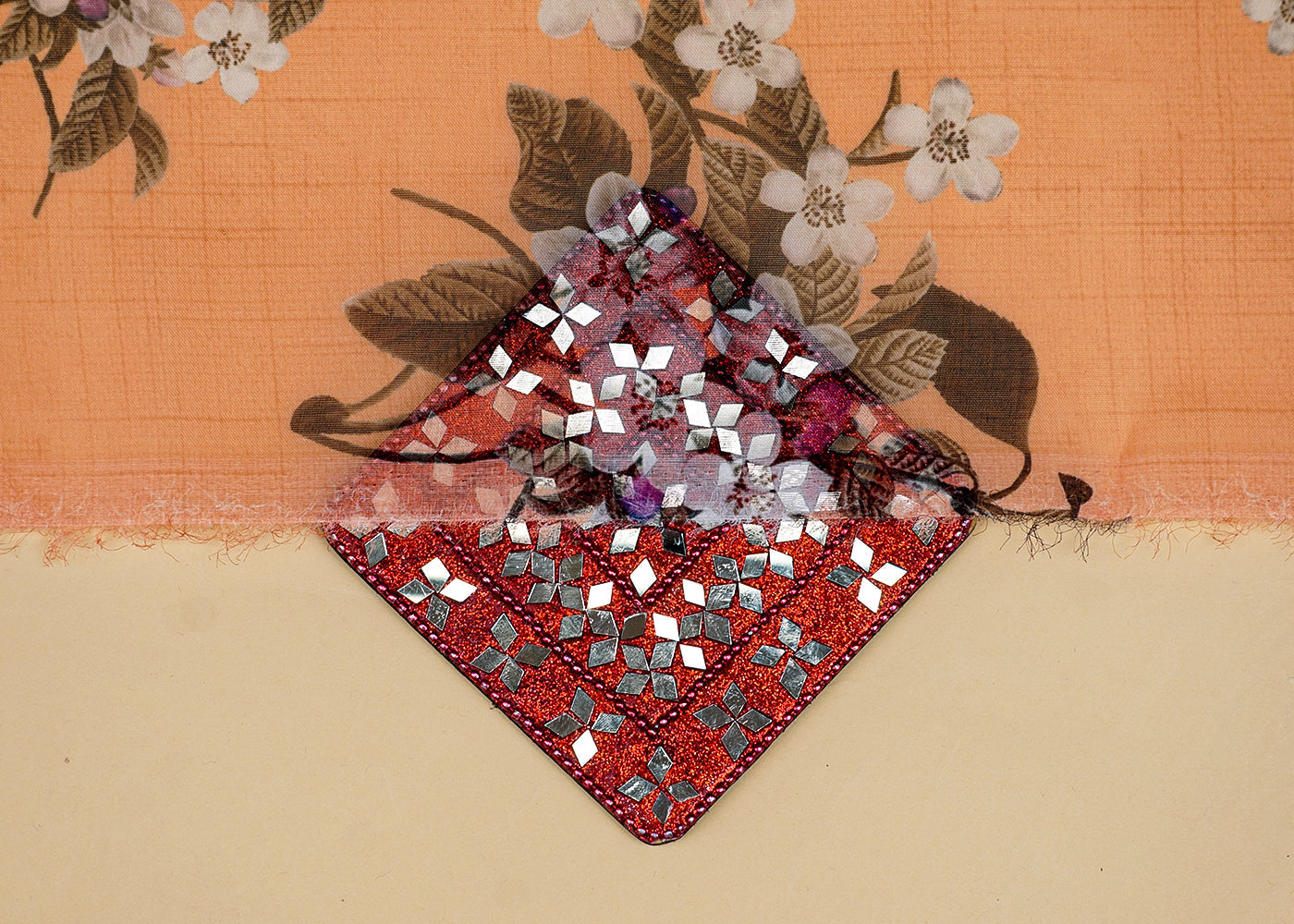 Light Orange Organza Fabric with All Over Floral Print 14769