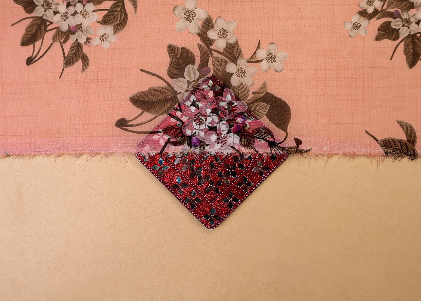 Light Pink Organza Fabric with All Over Floral Print 14773