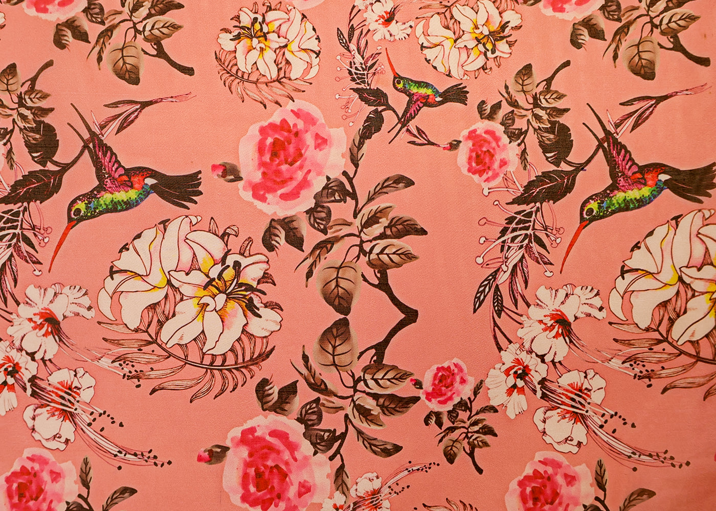 Baby Pink Organza Fabric with All Over Floral Print 14774