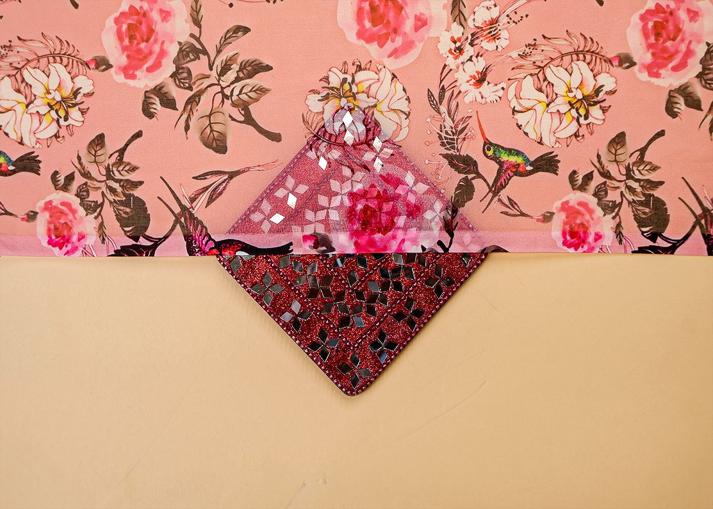 Baby Pink Organza Fabric with All Over Floral Print 14774