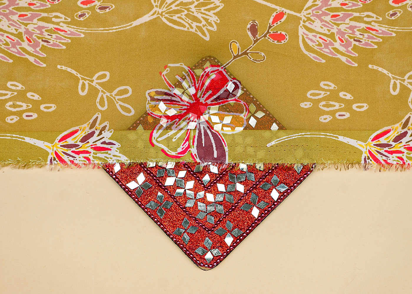 Mehendi Green Organza Fabric with All Over Floral Print 14776