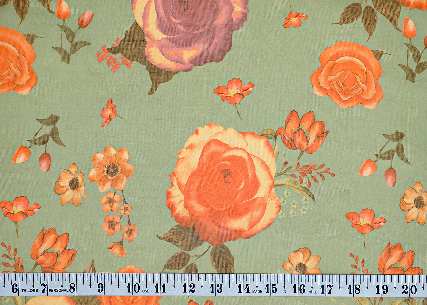Pistachio Green Organza Fabric with All Over Floral Print 14777
