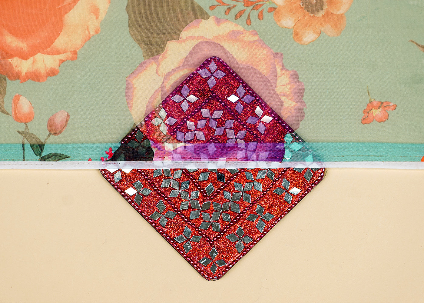 Pistachio Green Organza Fabric with All Over Floral Print 14777