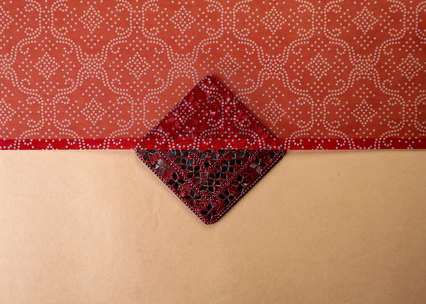 Maroon Organza Fabric with All Over Traditional Print 14778