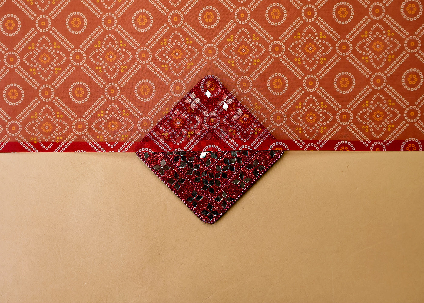 Deep Red Organza Fabric with All Over Traditional Print 14780