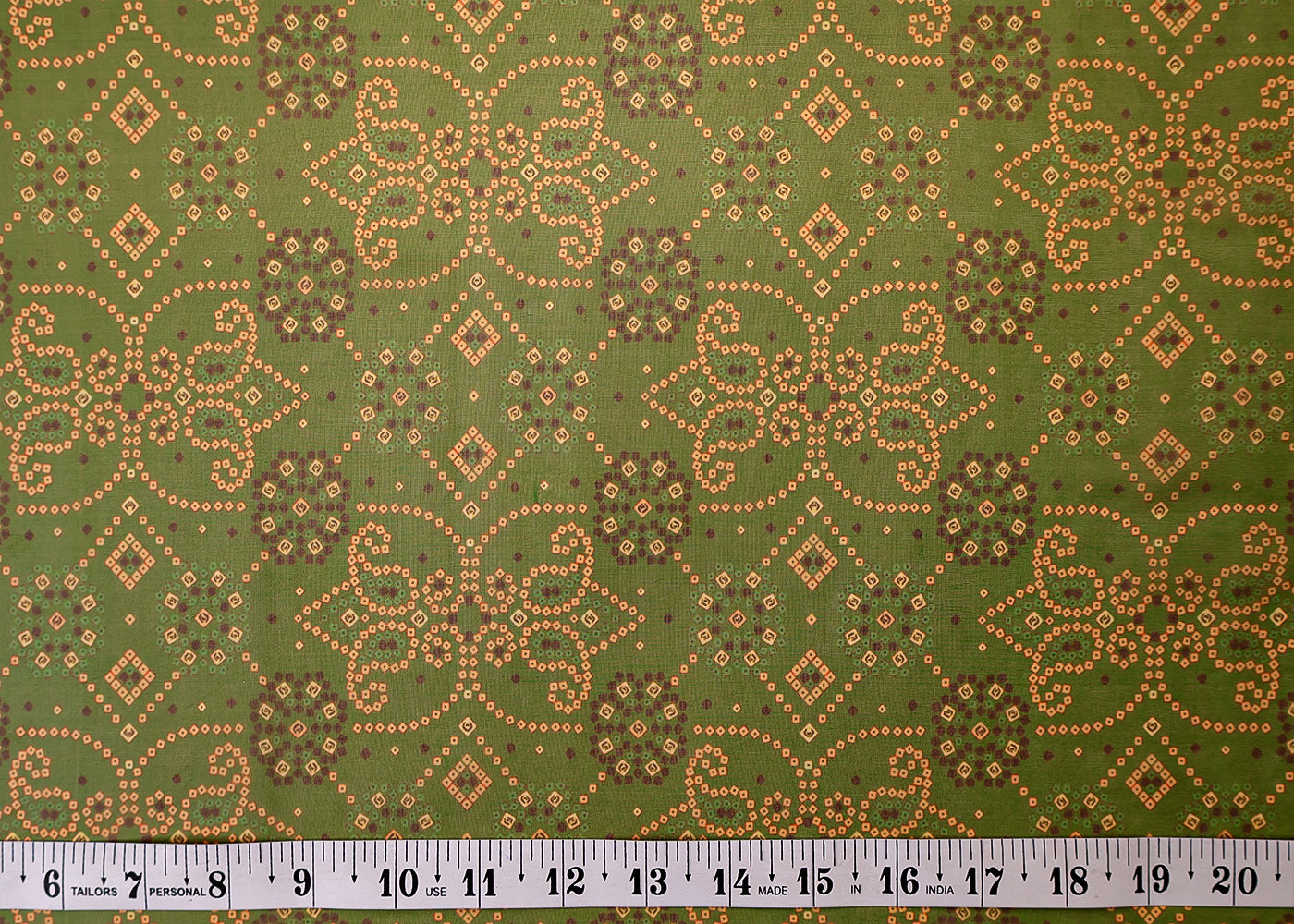 Green Organza Fabric with All Over Traditional Print 14781